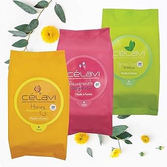 Celavi Makeup Removing Wipes 30 Count (3 Packs) (HONEY/POM/GREEN TEA)