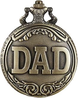 Tiny Tim Vintage DAD Pocket Analogue Unisex Watch Keychain|Antique Brass Quartz Keyring Gift|Stylish Functional Timepiece for Dad|Unique Gift for Him on Birthday, Father's Day & More