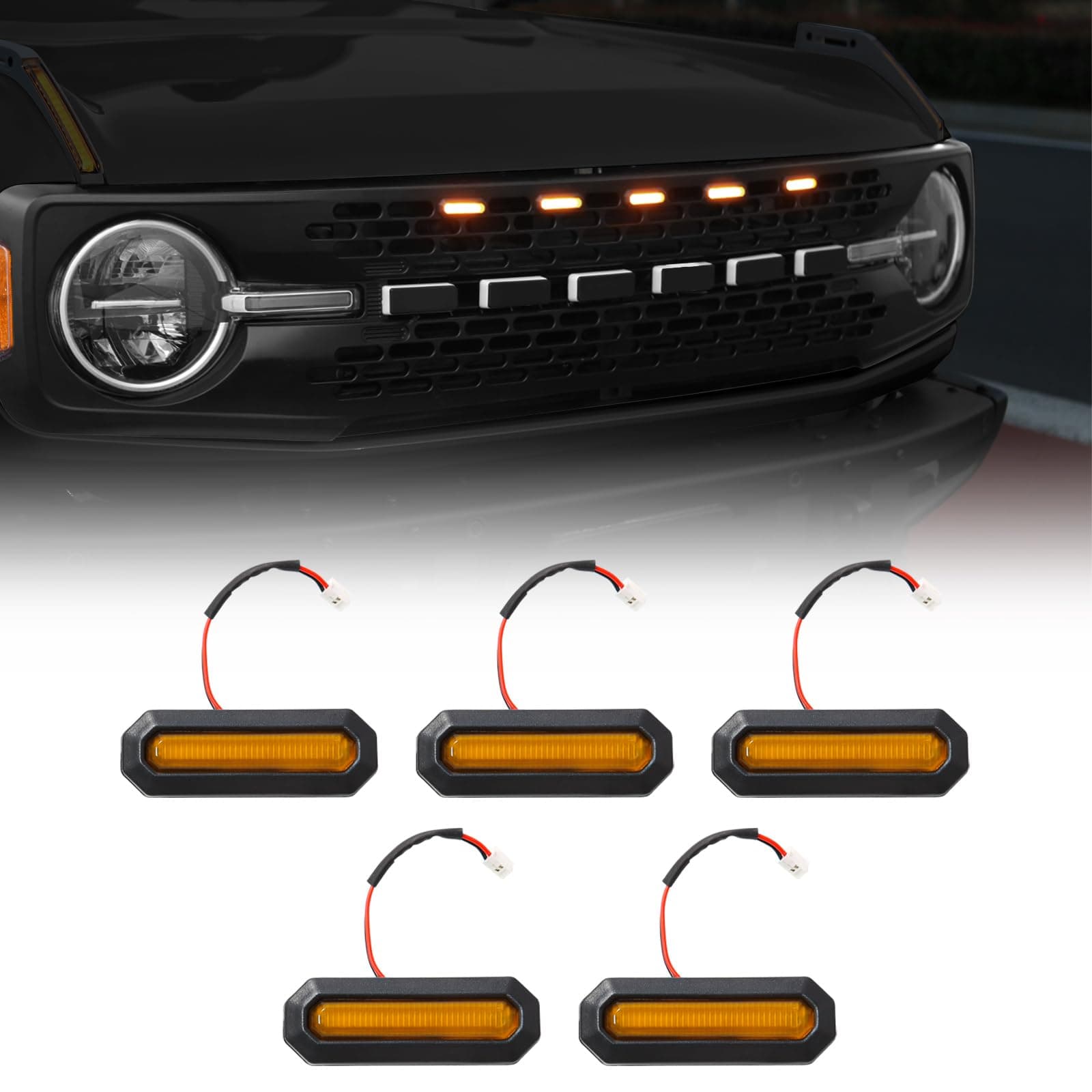 Mabett 5PCS LED Grille Lights for Ford Bronco Accessories 2026，2021-2025 2/4-Door fit Badlands Wildtrak & Everglades