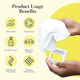 Herban Essentials Lemon Hand Wipes, Travel Facial Wipes, Natural Hand Wipes, Wet Wipes, Individually Packed Body Wipes, 20 Pieces