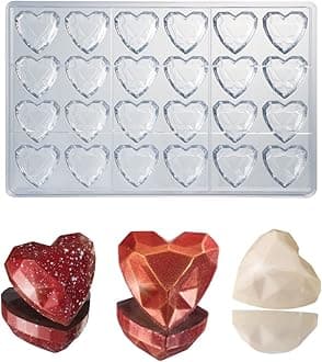 Martellato Polycarbonate Chocolate Mold, Heart Gem Diamond 33mm x 33mm x 15mm High, 24 Cavities