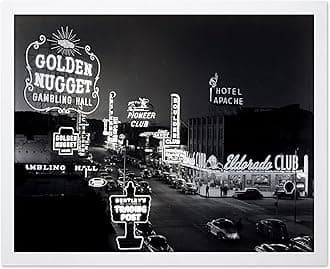 Poster Master Vintage Travel Poster - Retro Las Vegas Print - Casino Art - Gambling Hall Art - Gift for Men, Women, Travel Lover - Chic Decor for Bedroom, Living Room, 8x10 White Framed