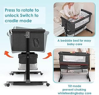 Baby Bassinet, Baby Basinet Bedside Sleeper, Easy to Fold Portable Crib Side Bassinet 2025new Style Girl/boy bassinets (Dark Gray)