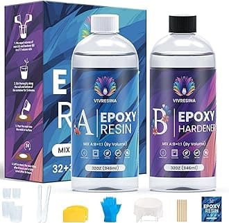 Vivresina Epoxy Resin Kit 64 OZ Crystal Clear Resina Epoxica, Rapid Cure Self Leveling Bubble Free No Yellowing Suitable for Casting, DIY, Woods, Jewelry Making, Keychains, Easy to Mix 1:1
