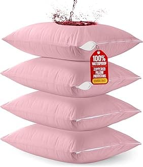 Utopia Bedding 4 Pack Waterproof Pillow Protectors with Zipper Standard Size (Pink), Bed Bug and Dust Mite Proof Pillow case Covers, Moisture Wicking Pillow Encasements 20 x 26 Inches