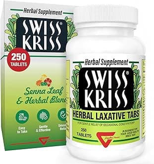 Swiss Kriss Herbal Laxative Tablets, Natural Laxatives for Constipation Relief, Senna Laxative, 250 Tablets