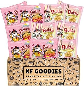 KF GOODIES Korean Ramen Variety Pack Gift Box (10 Count) – Spicy Buldak Noodle Assortment for Birthdays, College Care Packages, Office Snacks, and Gift Baskets