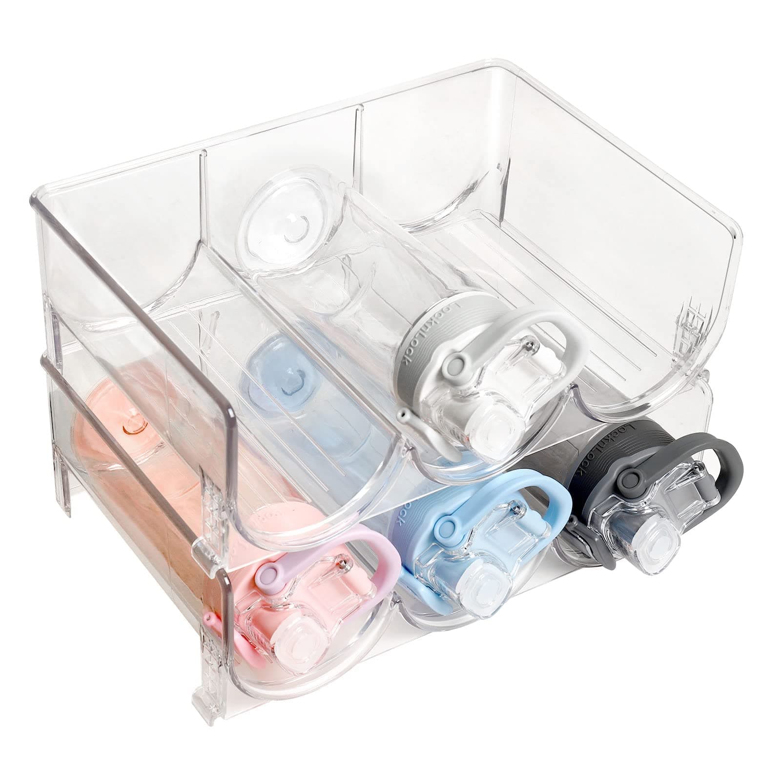 2 Pack Plastic Water Bottle Organizer, Stackable Bottle Holder Storage Rack for Home Organization and Storage, Water, Wine, and Drink Organizer Stand for Cabinet, Kitchen Countertop, Pantry