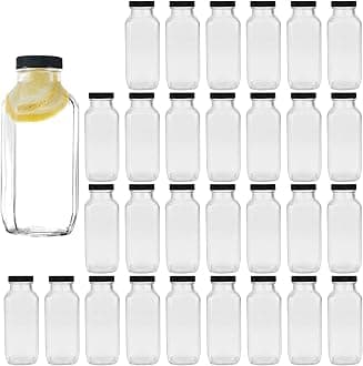 Encheng 8 oz Glass Bottles,Reusable Glass Water Bottle With Airtight Lids,Vintage Drinking Jars for Smoothies, Kombucha,Tea,Juicing Bottles Beverage Milk Bottle With Caps,Liquid Storage Jars 30pack