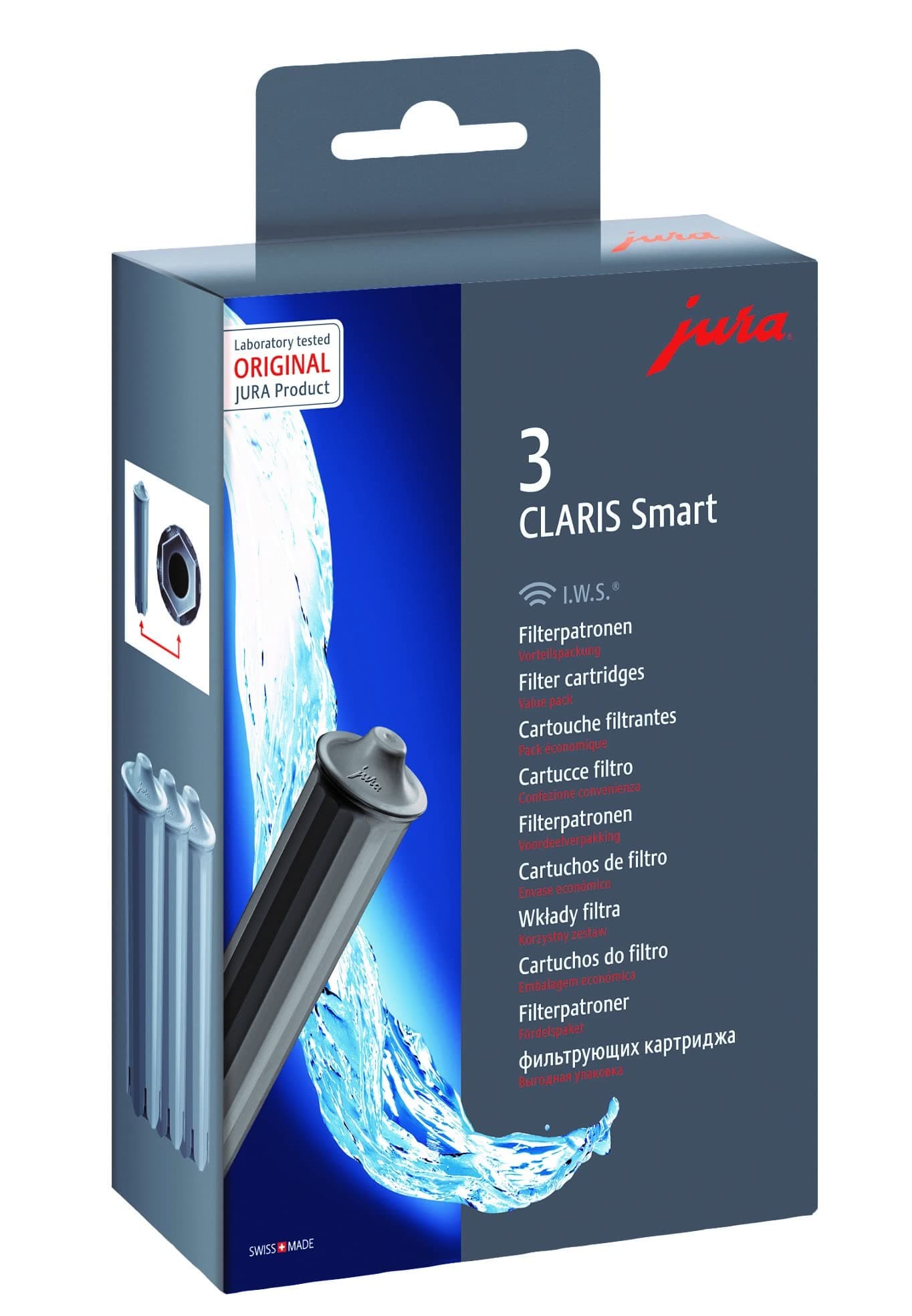 Jura Water Filter, Claris Smart Filter for E6/E8, Set of 3, Gray