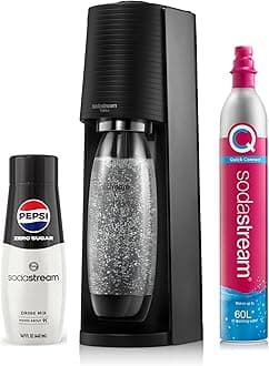SodaStream - Terra Sparkling Water Maker starter bundle, Quick Connect CO2 System, Includes 60L Gas Cylinder, 1 x 440ml Pepsi Max, BPA-Free 1L Bottle, Eco-Friendly & Reduces Plastic Waste, Black