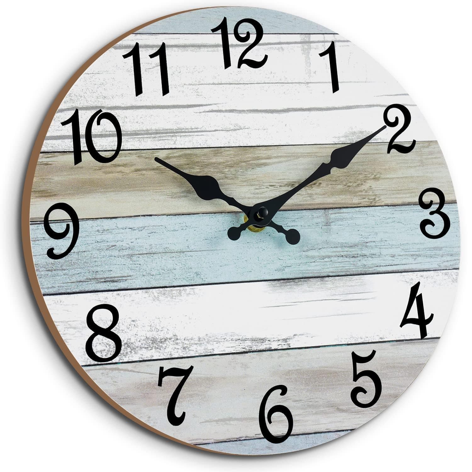 Wall Clock 12 Inch Bathroom Clock, Rustic Wall Clocks Battery Operated, Silent Non Ticking Wooden Coastal Beach Clock for Kitchen, Living Room, Bedroom (White)