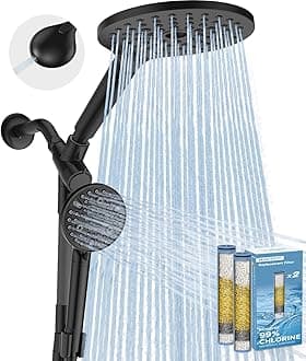 MakeFit Dual Filtered Rain Shower Head Combo, High Pressure Handheld Shower Head with Adjustable Bar - 8’’ Rainfall Shower Head And 10-Mode Showerhead with Filter for Hard Water - Removes Chlorine