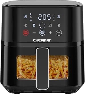 Chefman Air Fryer – 3.75L Compact Airfryer for Quick, Easy Meals, Features Hi-Fry Technology for Extra Crisp, Easy-View Window, Touch Controls with 4 Presets, Nonstick & Dishwasher Safe Basket - Black