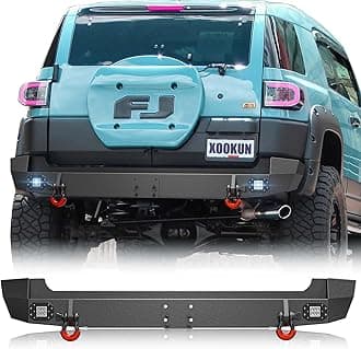 Off-Road Rear Bumper for Toyota FJ Cruiser 2007 2008 2009 2010 2011 2012 2013 2014 1st Gen, with LED Lights, Tow Hitch,
