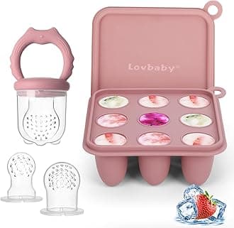 Baby Fruit Food Feeder Breastmilk Popsicle Molds, Silicone Food Freezer Tray for Cooling Teething Relief, Baby Food Feeder for Safe Infant Self Feeding, Includes 3 Extra Food Pacifier
