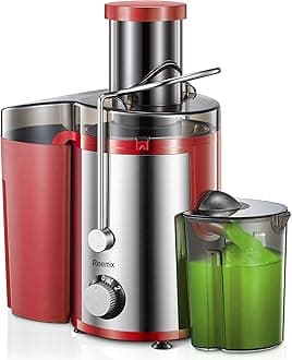 Juicer, Reemix Centrifugal Juicer Machines Whole Fruit and Vegetable, 3-inch Wide Mouth Juicer Extractor with 2 Speeds, Brush Included Easy to Clean (Red, 800, Watts)