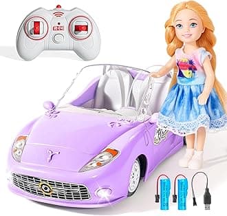 Remote Control Car for Girls 4-7, RC Car for Kids with Doll, 100 mins with Rechargeable Battery, 1:18 Scale 2.4Ghz, Birthday for Grils