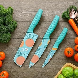 Set of 3 Printed Paring, Chef, Butcher Meat Knife | Stainless Steel, Rust Resistant, Sharp Blade for Chopping, Cutting, Slicing | Multipurpose Kitchen Knives for Home, Restaurant & Gifting