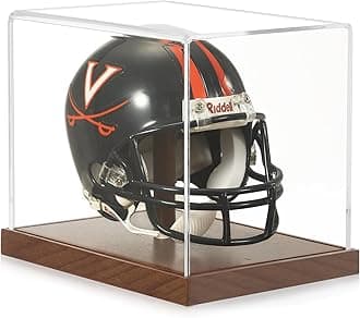 JupDec Mini Helmet Display Case, Acrylic Clear 1/2 Football Baseball Helmet Showcase, UV Protection Souvenirs and Collectibles Box with Solid Wood Base & Riser, Ideal Gift for Sports Enthusiast
