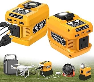220W Power Inverter Compatible with Dewalt 20V Battery, DC 20V to AC 110V Portable Power Station Generator with 1 AC Outlet, 2 USB Ports & 1 Type-C Fast Charging, 400LM LED Work Light (2-Pack)