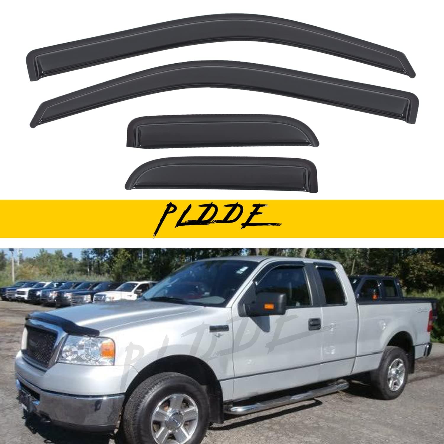 PLDDE Window Visor Rain Guards Compatible with 2004-2014 Ford F-150 SuperCab/Extended Cab Window Wind Deflectors Vent Visors Shades for Truck Accessories Tape-On(No-Drill) 4pcs