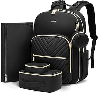 Diaper Bag Backpack with 2 Cubes, Quilted Baby Bag with Changing Pad & Pacifier Holder, Waterproof Travel Diaper Bags for Baby Boys Girls, Stylish and Large Capacity,5PCS Set, Black