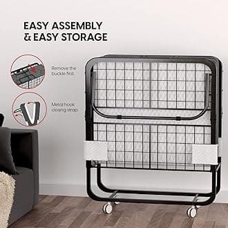 EconoHome Folding Bed with Mattress - 75x38 Twin Size Frame - Portable Rollaway Guest Bed with 5-inch Memory Foam Mattress - Space-Saving Foldable Design for Easy Storage