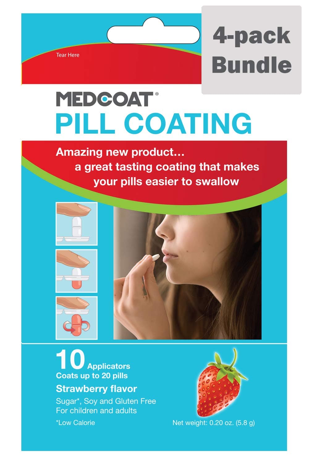 MEDCOAT® Flavored Pill Coating Applicator (10 ct.) - 4-Pack Bundle - Strawberry Flavor