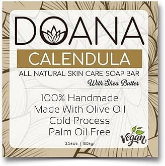 Calendula Soap Bar - Now with SHEA BUTTER - Vegan With Olive Oil and Coconut Oil, Palm Oil Free, Natural Face and Body Children, Men, and Women, Perfect for Sensitive Skin (Pack of 1)