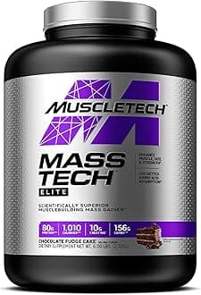 MuscleTech Mass Tech Elite Scientifically Superior MuscleBuilding Mass Gainer Enhance Muscle Size & Strength with 20% Better Amino Acid Absorption and 10 grms Creatine, Chocolate Fudge Cake 6.00 lbs