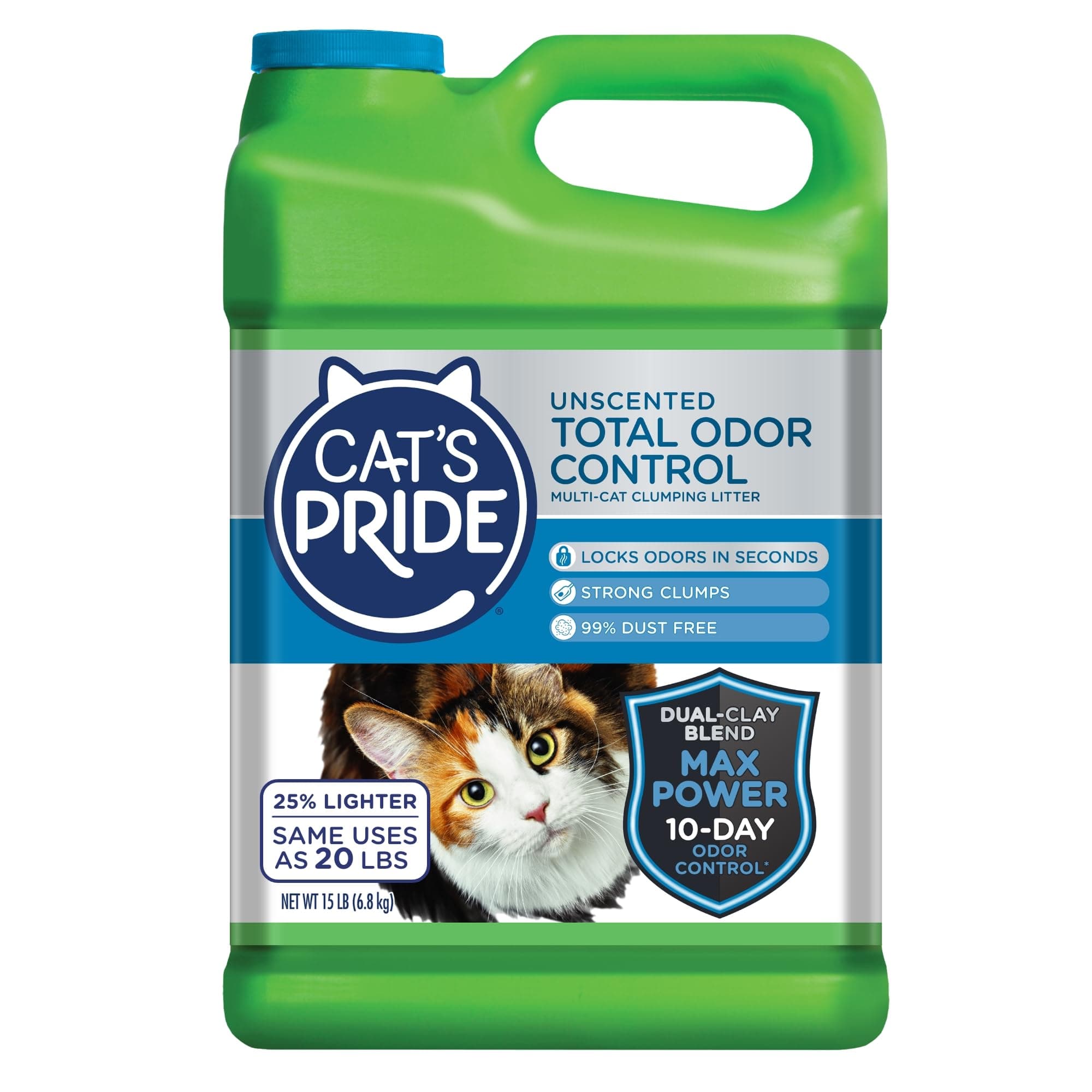Max Power: Total Odor Control - Up to 10 Days of Powerful Odor Control - Strong Clumping - Hypoallergenic - 99% Dust Free - Multi-Cat Litter, Unscented, 15 Pounds