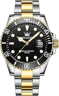 OLEVS Men's Stainless Steel Watch, Big Face Easy to Read Analog Quartz Dress Watches, Classic Rotating Bezel Waterproof Luminous Hands Date Mens Wristwatch
