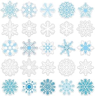 MARFOREVER 50 PCS Winter Gel Window Clings Stickers Reusable Christmas Snowflake Thick Gel Clings Decals for Kids Classroom Home Winter Christmas Party Supplies Window Glass Decorations