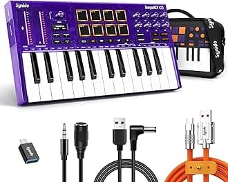 Synido 25 Key USB MIDI Keyboard Controller with Drum Pads, Professional Mini Midi Keyboard with OLED Screen, Beat Maker Machine for Music Production, Purple, TempoKEY K25