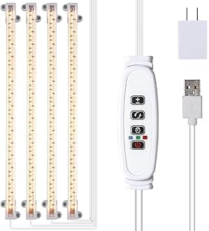 RWNTAO LED Plant Growing lamp, 3500K Full Spectrum Grow Light Strips for Indoor Plants with 3/9/12H Timer & 10 Dimmable Levels, Led Growth Light for Green House Hydroponics Succulent 13In 4Head