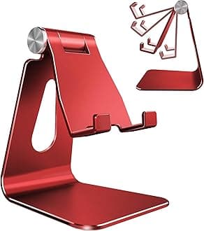 CreaDream Adjustable Cell Phone Stand, Phone Stand, Cradle, Dock, Holder, Aluminum Desktop Stand Compatible with Phone Xs Max Xr 8 7 6 6s Plus SE Charging, Accessories Desk,All Mobile Phones-Red