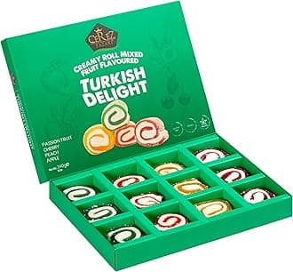 Cerez Pazari Turkish Delight Candy, Creamy Roll Mixed Fruit Flavored Vegan Gifts, Gourmet Snacks Gift Box | Gluten-Free Vegan Candy, Plant Based Snacks, Traditional Gourmet Dessert, 12 oz.