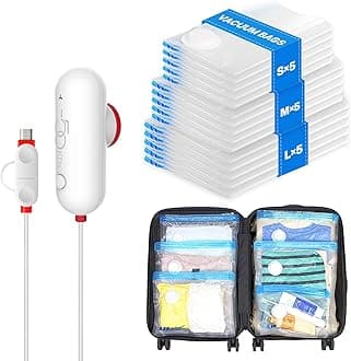 VMstr 15 Pack Travel Vacuum Storage Bags with USB Pump, Vacuum Packing Seal for Luggage and Suitcase, Space Saver for Clothes and Clothing Travel