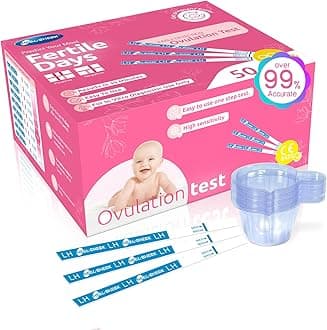 50 Count Ovulation Test Strips with Cups, Bulk Ovulation Test Strips for Women, Ovulation Predictor Kit, Accurate Fertility Tests for Home, Individually Wrapped 5mm LH