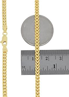 Nuragold 10k Real Yellow Gold Franco Square 3mm Box Chain Wheat Chain Necklace (18"-30") Italian Jewelry for Men & Women