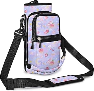 AUPET Water Bottle Sling Bag Sleeve Holder Carrier 25/32/40/64 oz,Insulated Crossbody Water Bottle Case Cover with Strap and Pockets for Men/Women Walking Hiking (Cute Pastel Theme, 32oz)