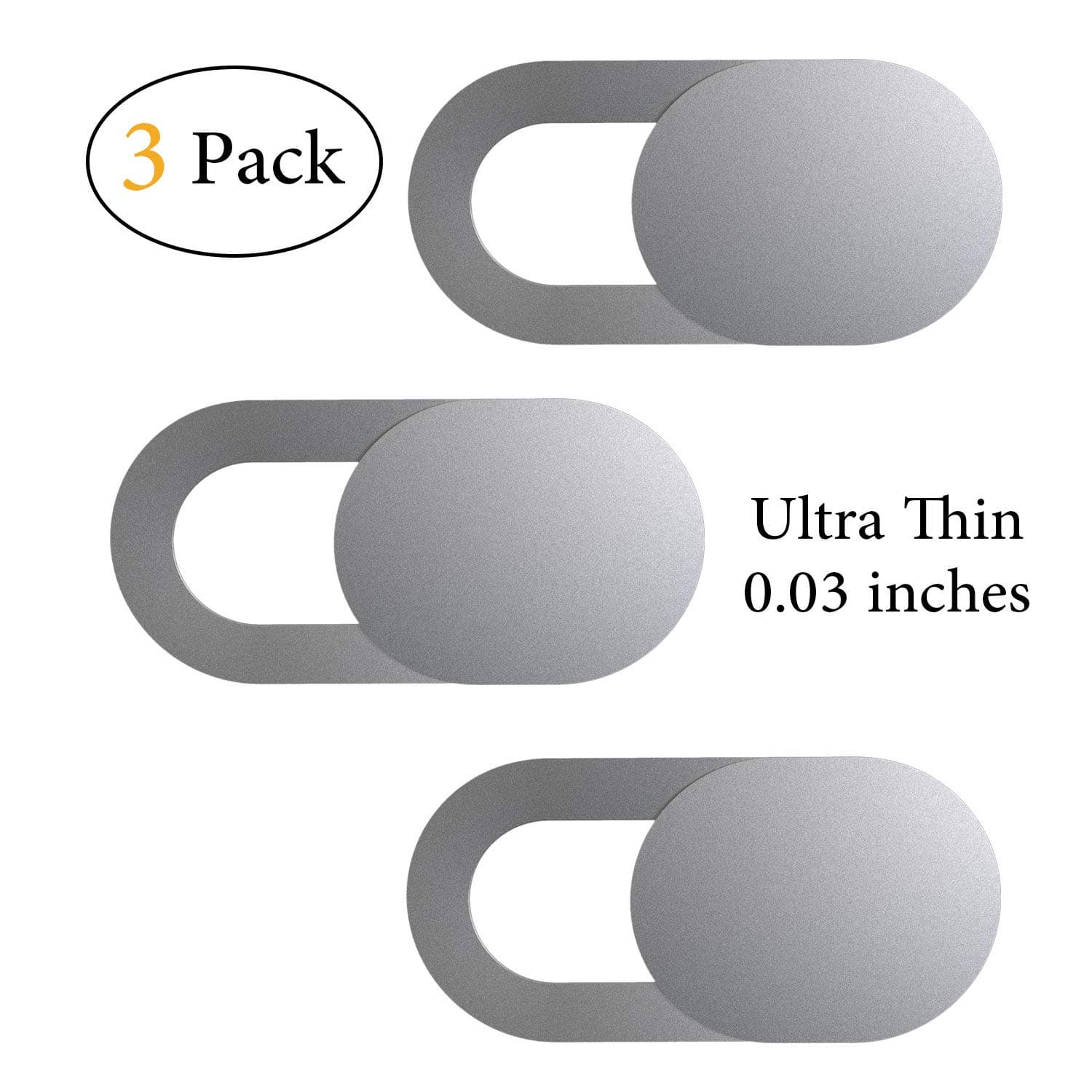 Computer Camera Cover [3 Pack], Webcam Cover Slide for Mac, MacBook Pro, iMac, Laptop, Surfcase Pro, Echo Show, Phone, 0.027in Ultra Thin Camera Blocker Privacy Shield - Silver