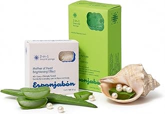 T.Taio Esponjabon Aloe Vera Soap Sponge - Gentle Shower Scrubber with Mini Mother of Pearl - Cleaning Bath Wash Scrub - Dirt & Oil Removal - Massage & Lather Foot, & Face - Fresh Aloe Vera Scent