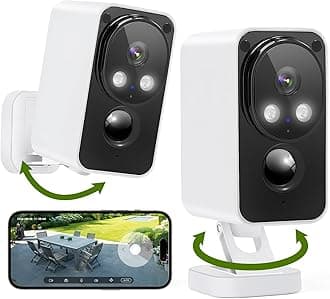 Security Cameras Wireless Outdoor 180° Pan Rotate 2K Color Night Vision Cameras for Home Security Motion Detection Siren 2-Way Talk Battery Powered IP65 Waterproof 2.4GHz WiFi Cloud/SD Storage 2-Pack