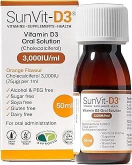 SunVit-D3 3,000iu Liquid Solution for Children & Adults - Vegetarian & Halal Approved - (UK Manufactured) - 50ml
