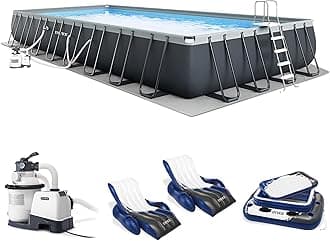 Intex 26373EH Ultra XTR 32ft x 16ft x 52in Above Ground Swimming Pool Set with Sand Filter Pump, Inflatable Lounge Pool Recliners (2-Pack) and Inflatable Cooler