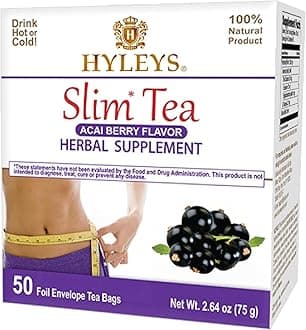 Hyleys Slim Tea Weight Loss Herbal Supplement with Acai Berry - Cleanse and Detox - 50 Tea Bags (1 Pack)