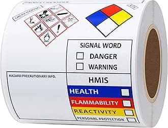 SDS OSHA Data Labels for Chemical Safety 3×4 Inch MSDS Stickers with GHS Pictograms HMIS & Hazard Compliant Secondary Containers, 100 Stickers Per Roll