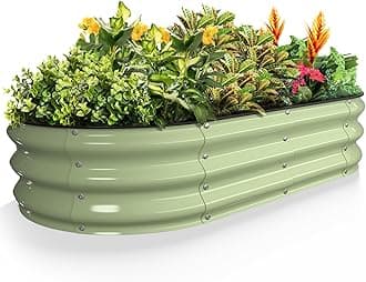 Kesfitt Raised Garden Bed, 4x2x1 FT Galvanized Steel Metal Raised Garden Bed, Oval Open-Bottom Design, 12-Inch Deep for Outdoor Vegetable & Herb Gardening, Fruit Green